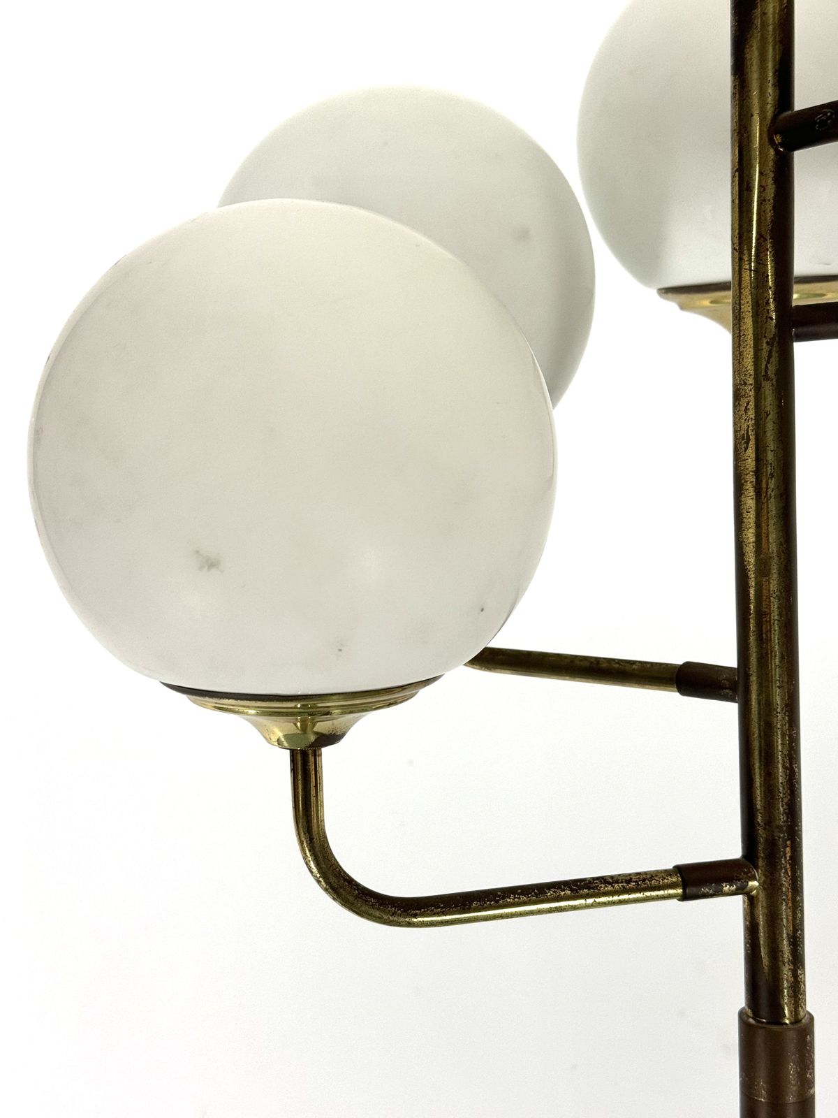photo furniture Mid Century Brass And Opaline Glass Six Arms Floor Lamp By Stilnovo. Italy 1950s
