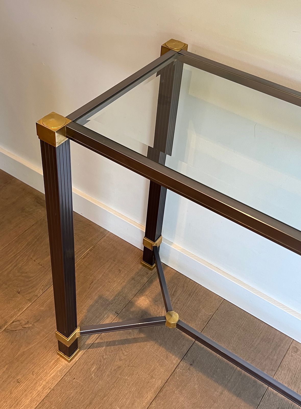 Console In Lacquered Aluminum And Gold Metal By Pierre Vandel photo for sale