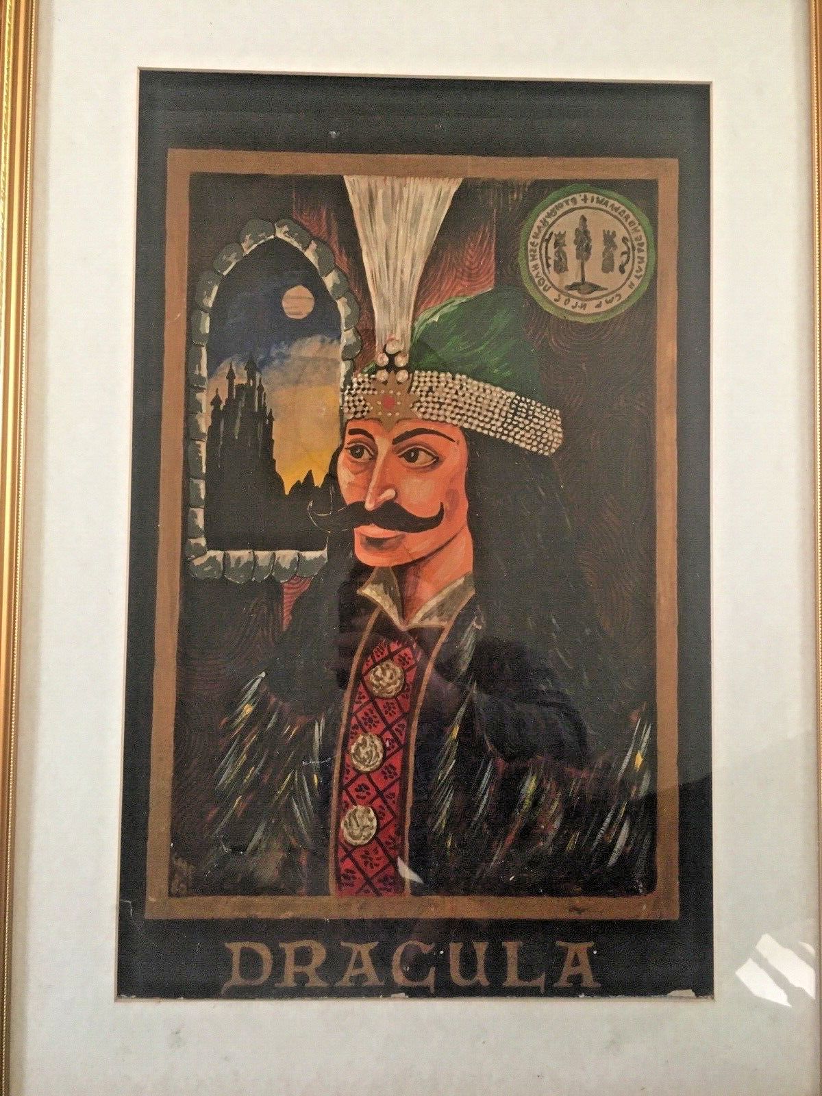 Antique 1880's Gouache Painting Of Dracula Vlad III The Impaler Transylvania photo for sale