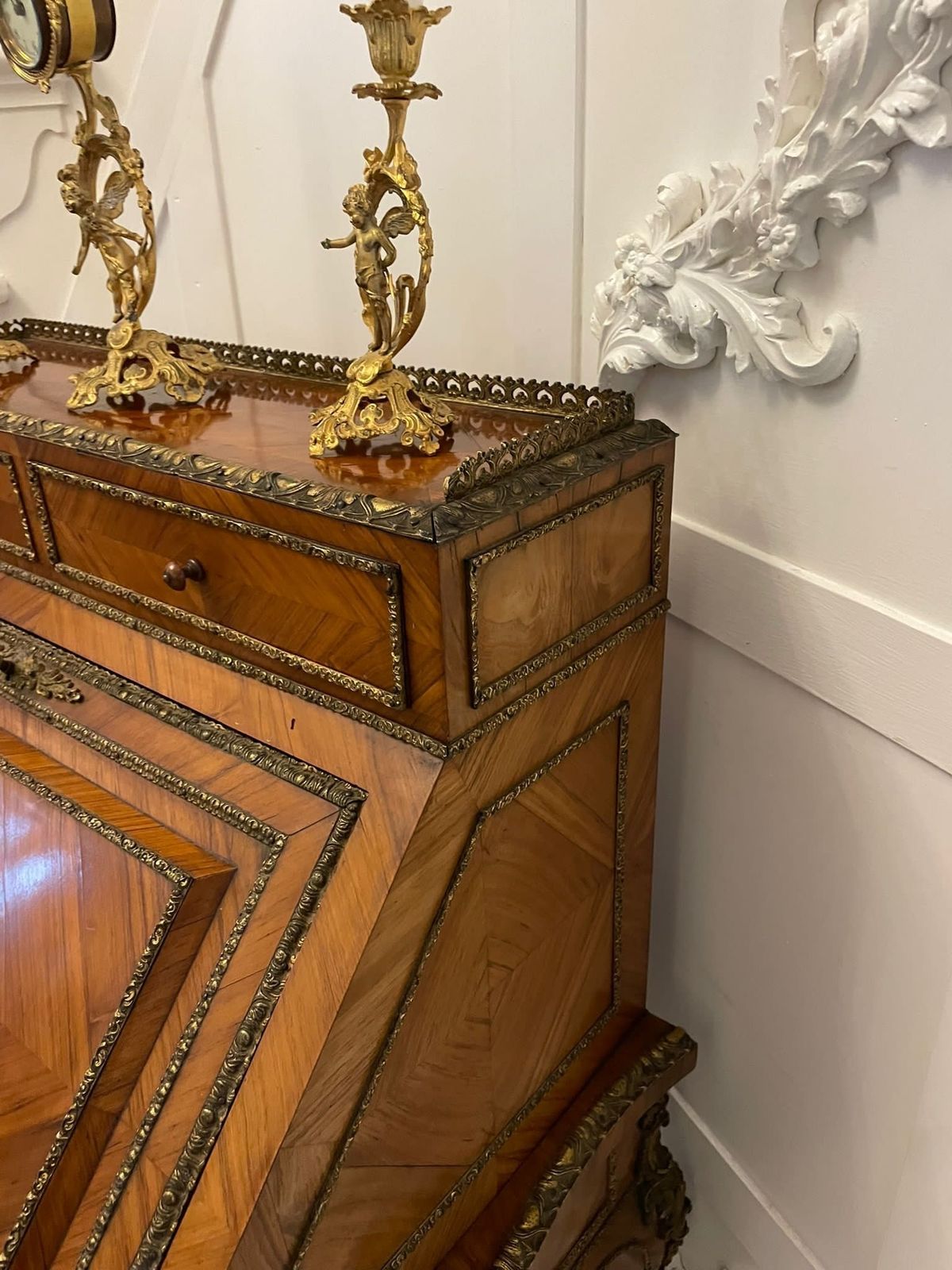 Furniture Fine Quality French Antique 19th Century Kingwood And Ormolu Mounted Bureau photo