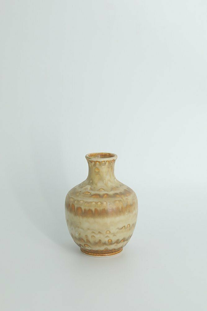 Small Mid Century Scandinavian Modern Collectible Beige Stoneware Vase By Gunnar Borg For Höganäs Keramik, 1960s