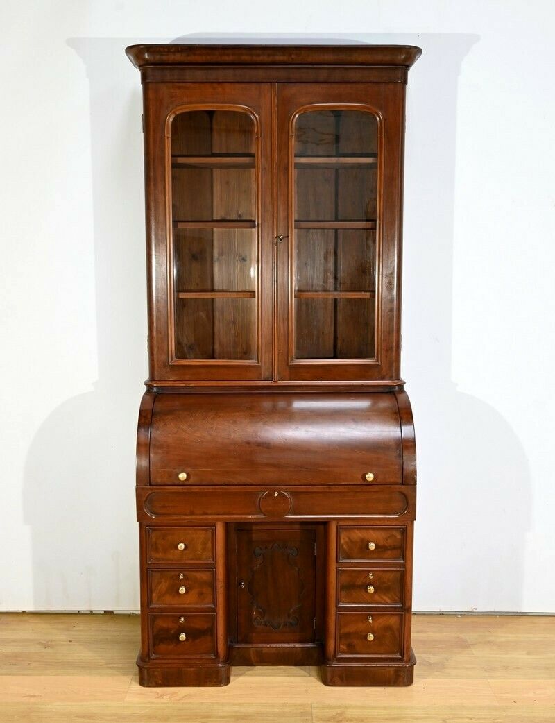 Mahogany Cylinder Library Desk, Victorian Period, England – 1850 photo furniture