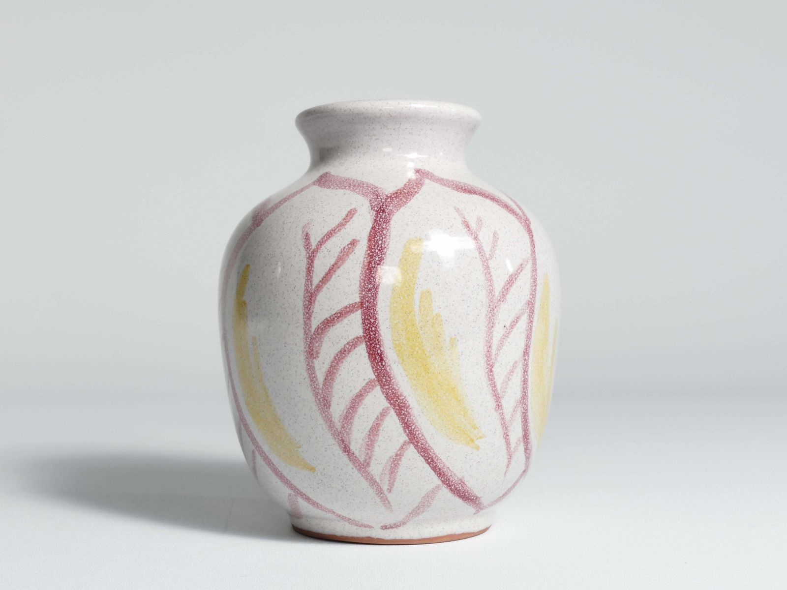 Scandinavian Modern Ceramic Vase With Red & Yellow Leaves, Alingsås Keramik 1947 photo vinterior
