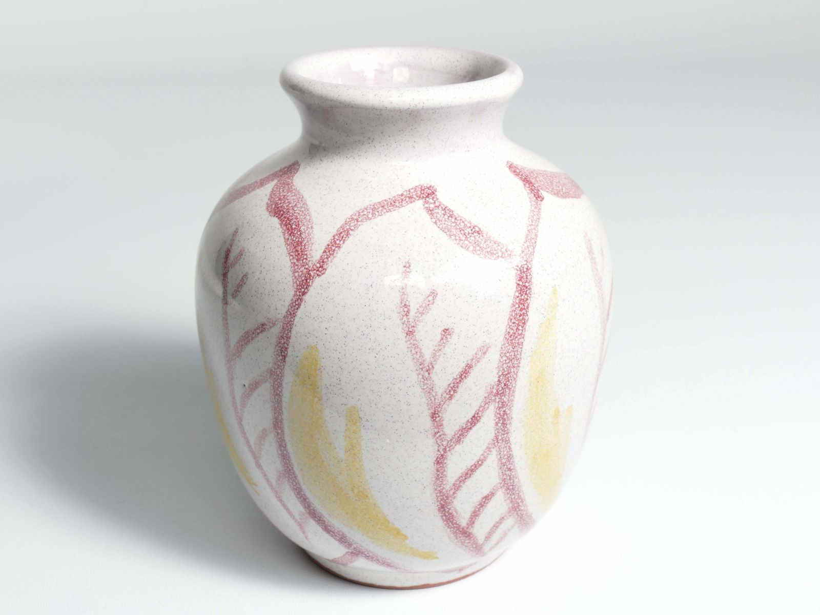 photo vintage Scandinavian Modern Ceramic Vase With Red & Yellow Leaves, Alingsås Keramik 1947