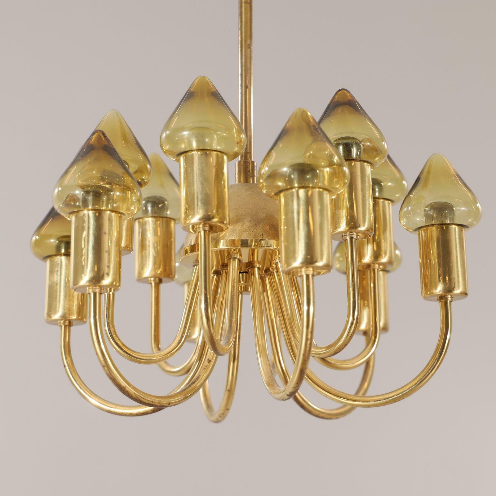 Mid Century Modern Hans Agne Jakobsson Brass And Glass Model T 789/12 Chandelier photo for sale