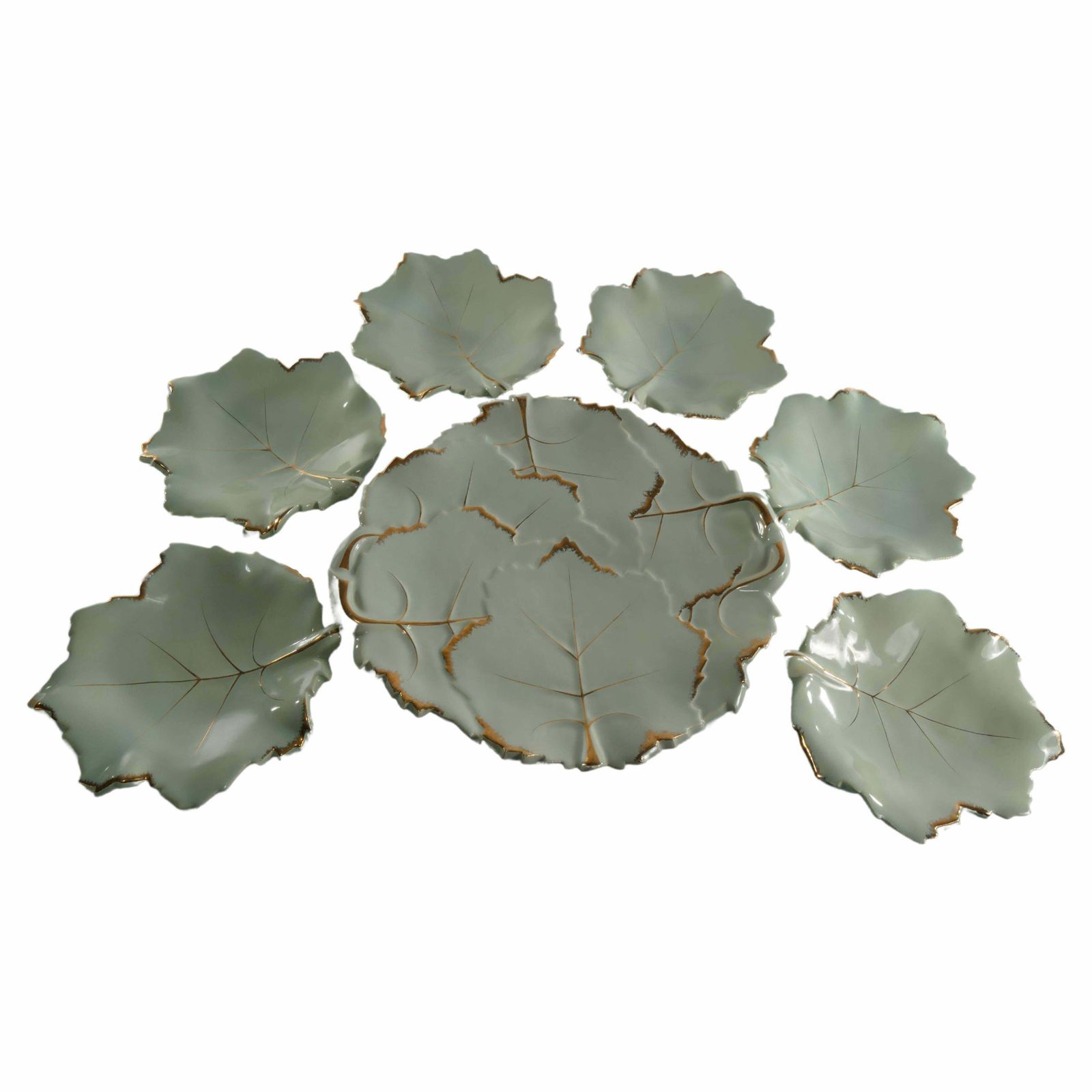 Art Deco Pistachio And Gold Leaf Plates Viloca Paris Caffarelli photo furniture