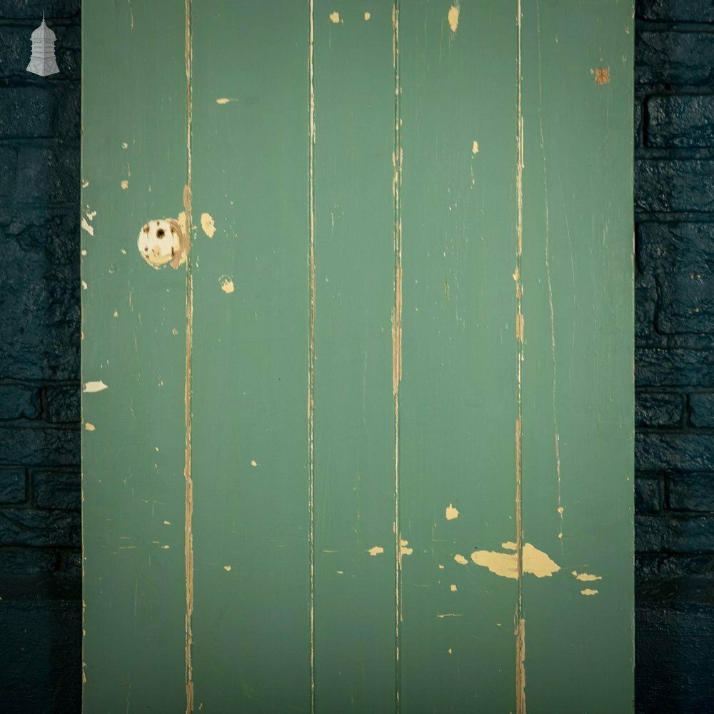 Ledged Plank Door, Green Painted Pine photo for sale