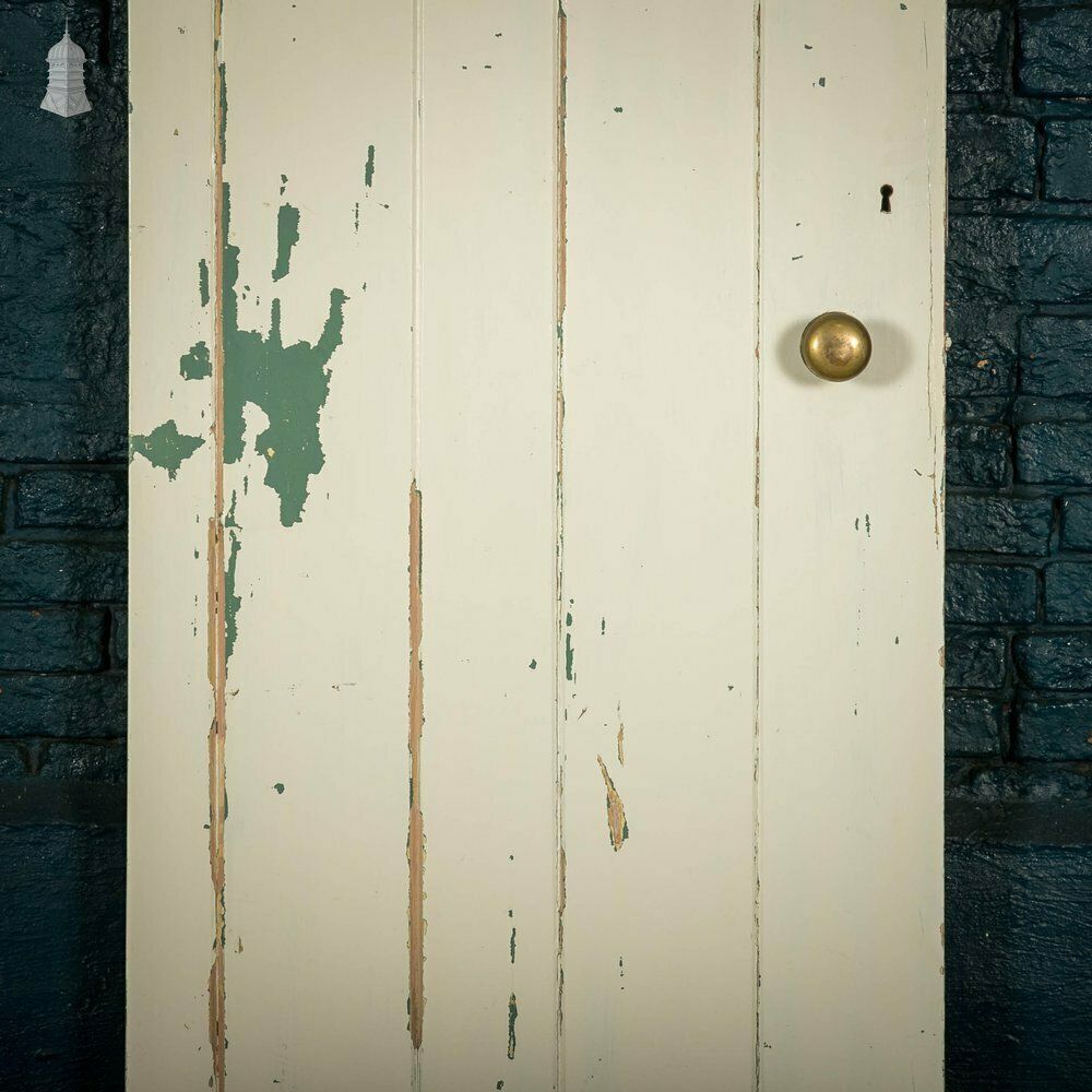 Ledged Plank Door, White And Pink Painted Pine photo for sale