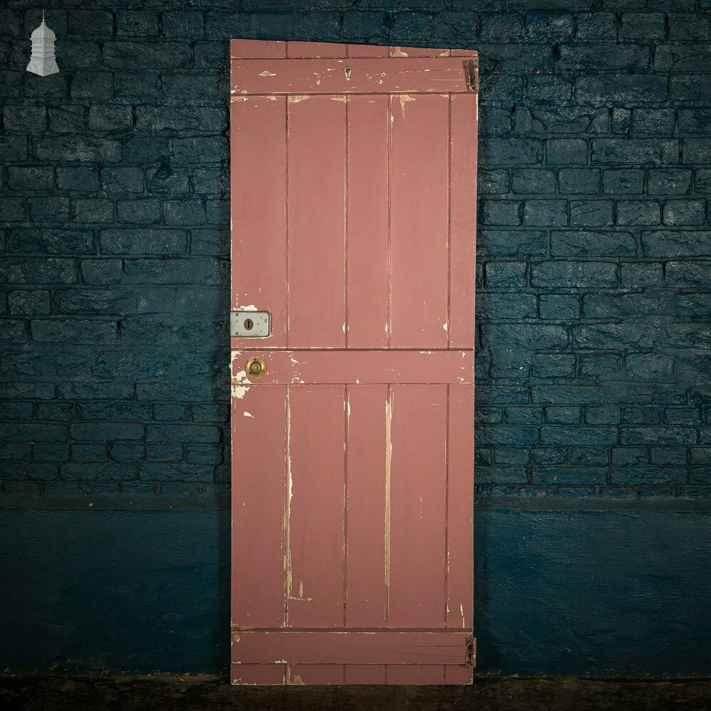 Ledged Plank Door, White And Pink Painted Pine photo vintage
