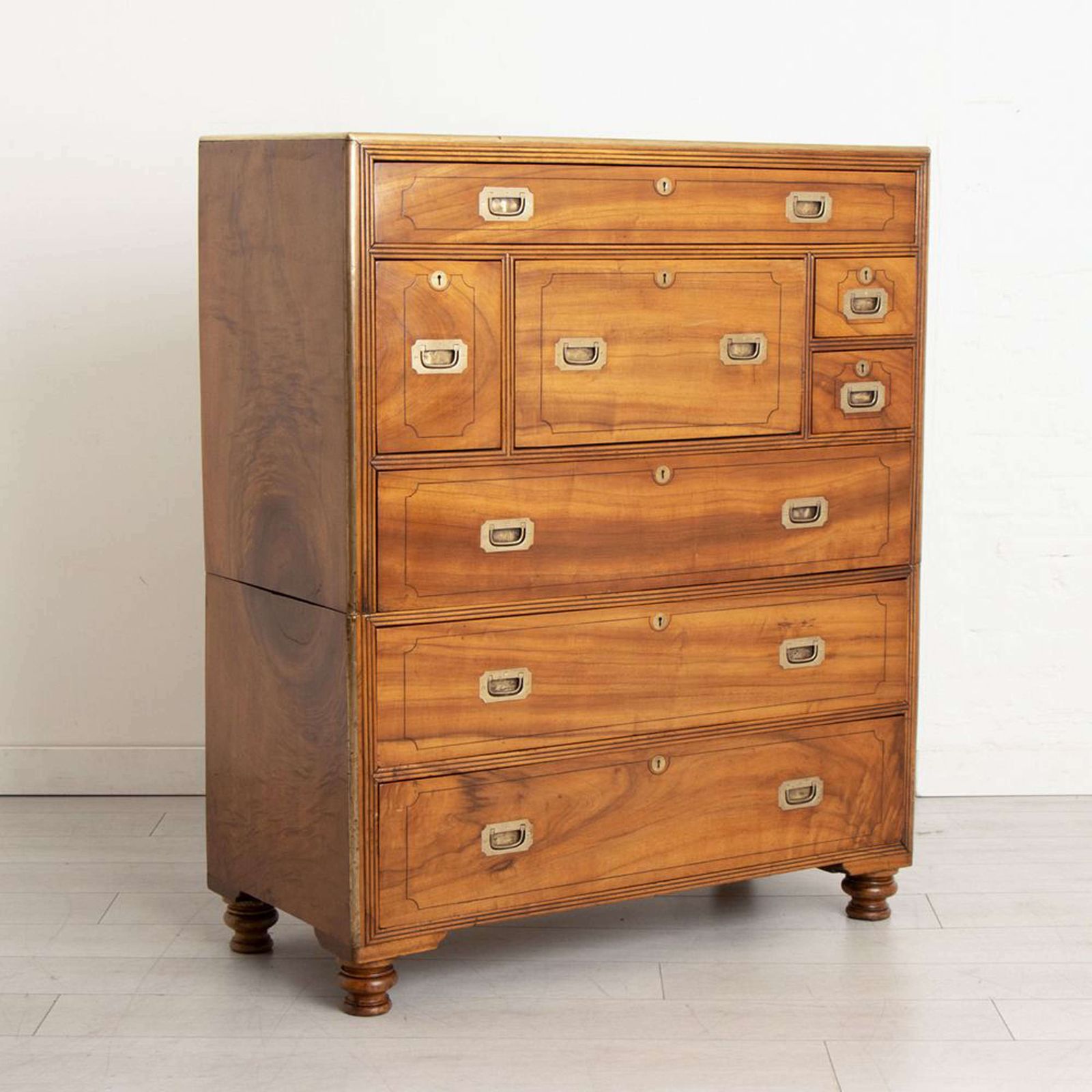 Antique Chinese Export Camphorwood Military Campaign Secretaire Chest photo for sale