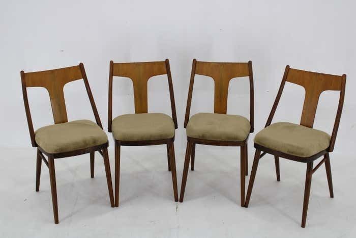 1950s Set Of Four Restored Dining Chairs In Walnut, Czechoslovakia photo furniture