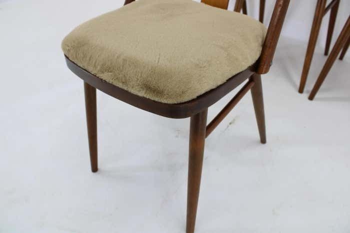 photo buy 1950s Set Of Four Restored Dining Chairs In Walnut, Czechoslovakia