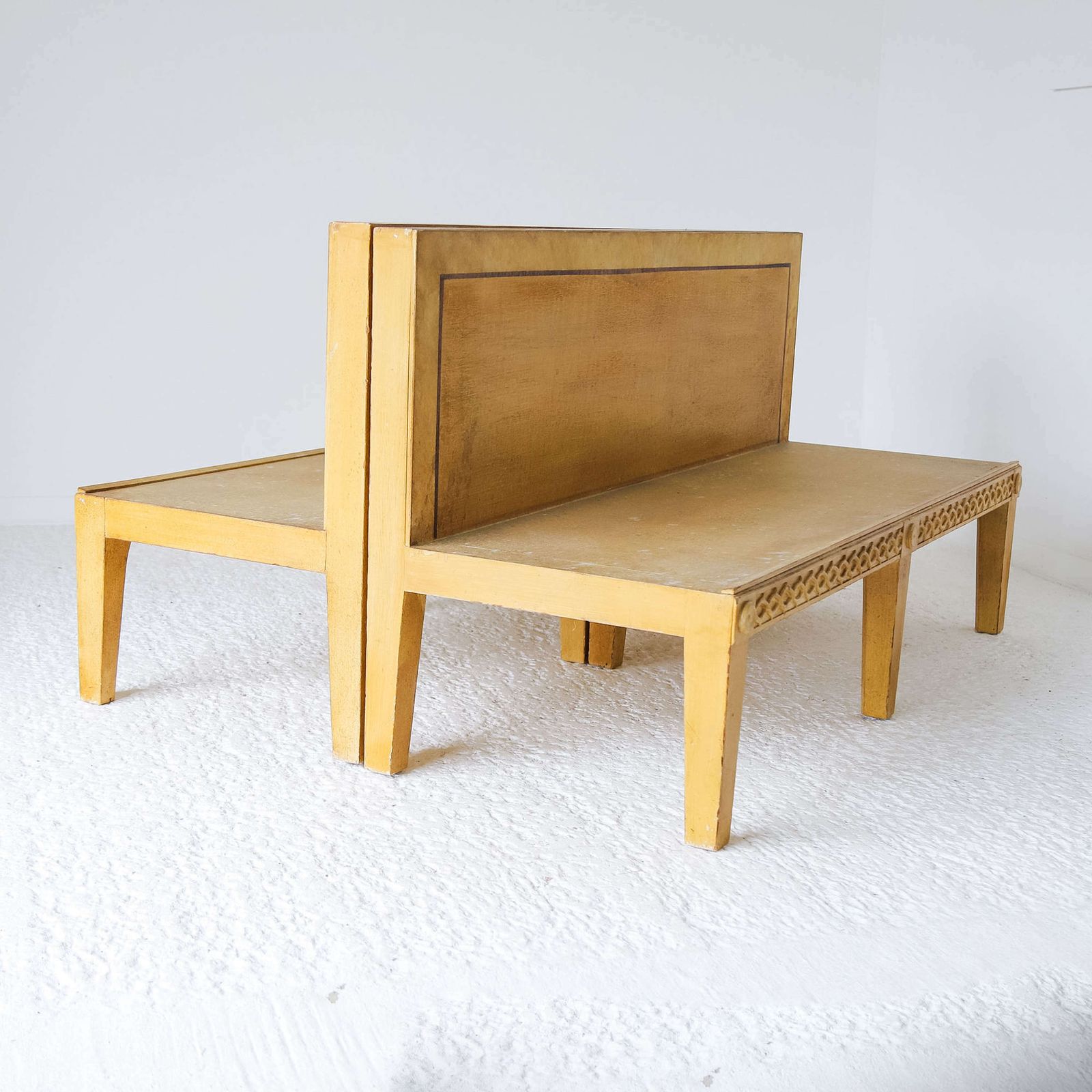 Pair Of Regency Style Ochre Hand Painted Benches photo furniture