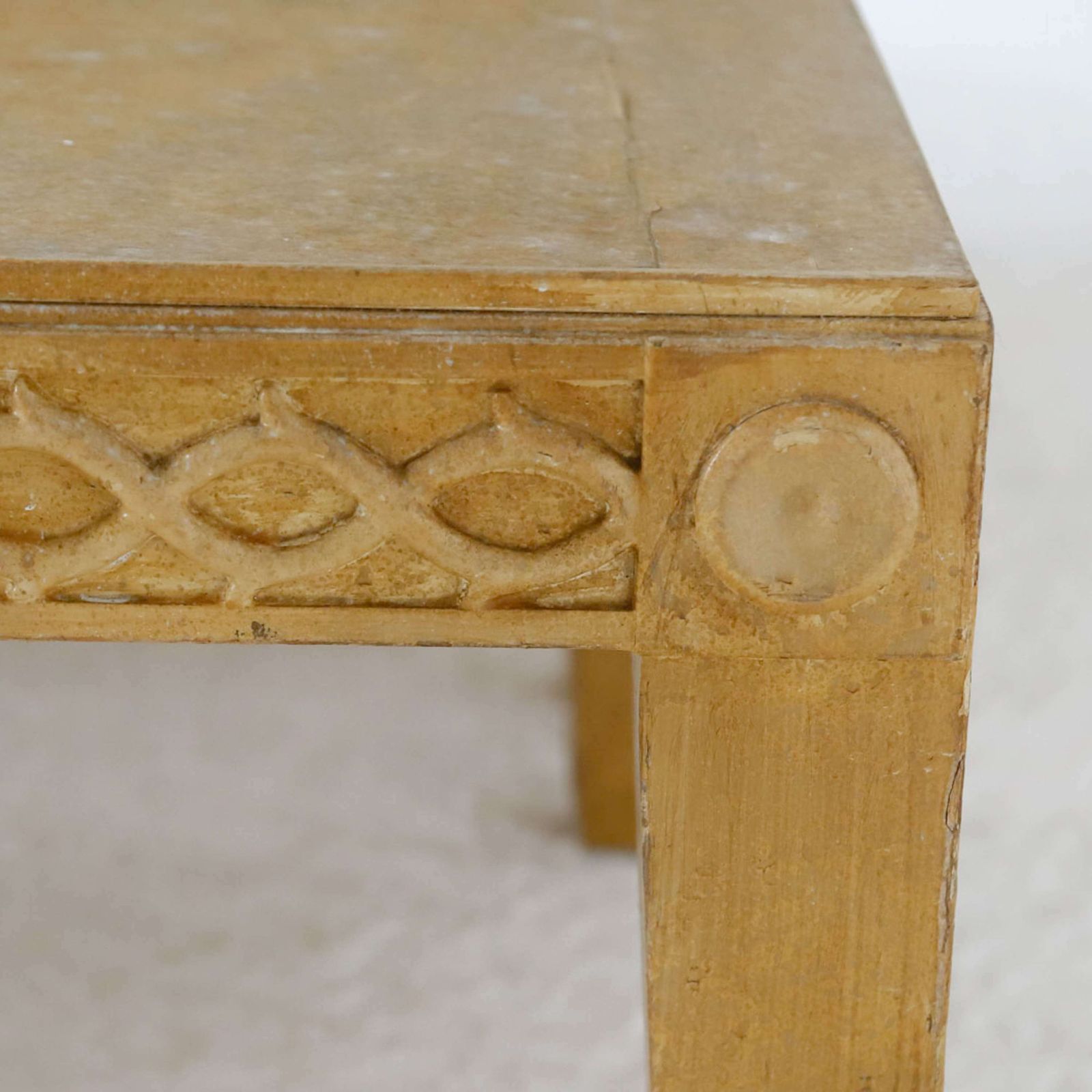 photo buy Pair Of Regency Style Ochre Hand Painted Benches
