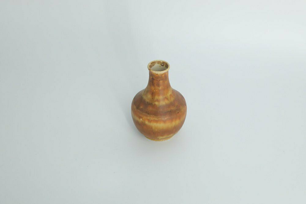 Small Mid Century Scandinavian Modern Collectible Brown Stoneware Vase By Gunnar Borg For Höganäs Ceramics, 1960s photo for sale