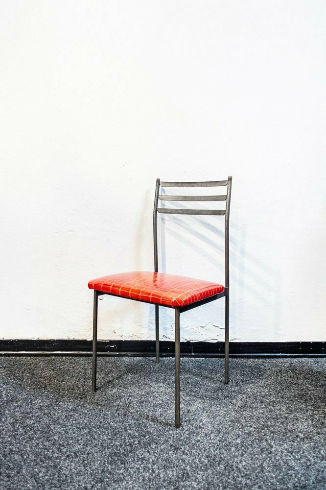 Iron Chairs With Wooden Tips And Leather Seats, 1960s, Set Of 2