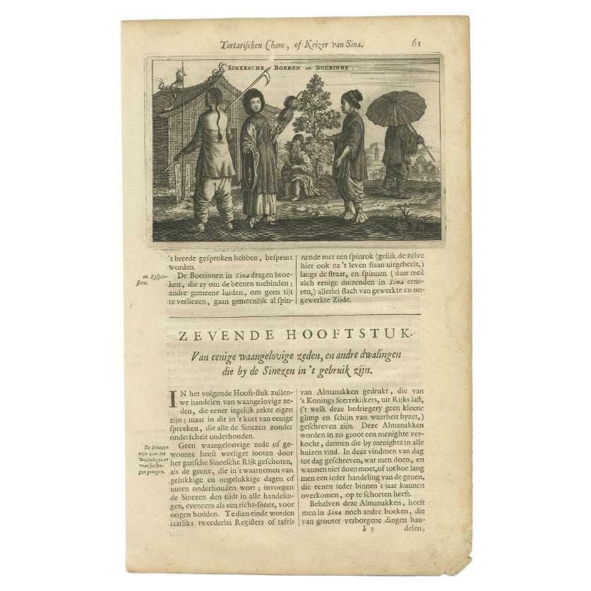 Antique Print Of Chinese Farmers By Nieuhof '1665'