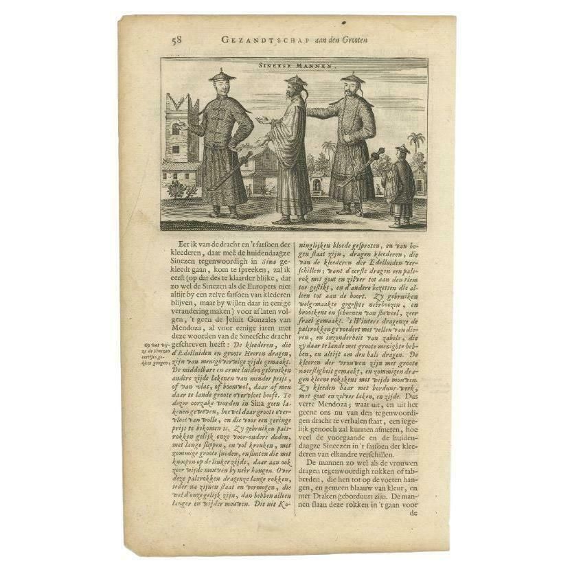 Antique Print Of Chinese Men By Nieuhof, 1665