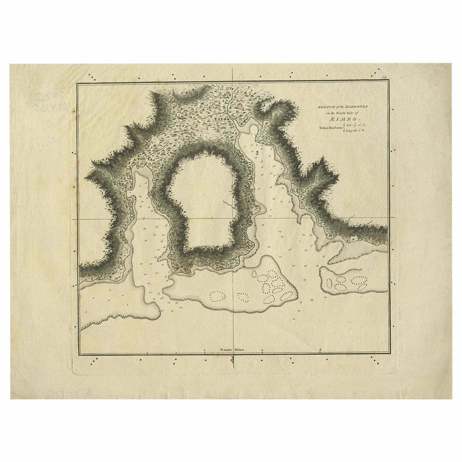 Antique Plan Of The Harbour Of Taloo By Cook, 1784