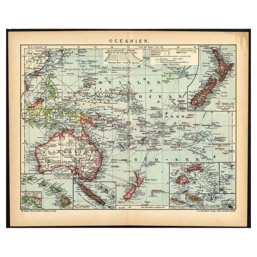 German Antique Map Of Oceania, 1895