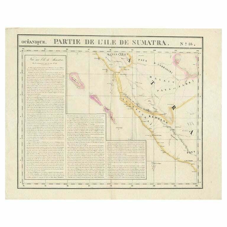 Detailed Antique Map Of The Western Sumatra, Indonesia, Circa 1825