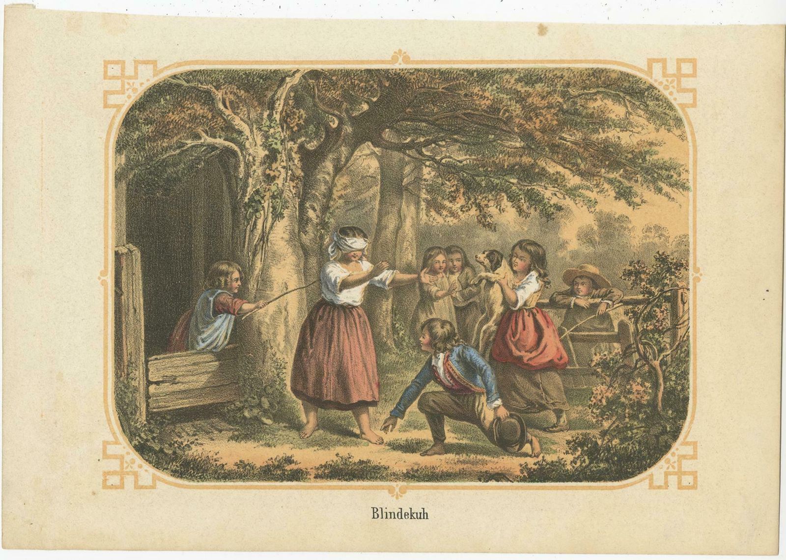 Antique Print Of Children Playing A Blindfold Game photo furniture