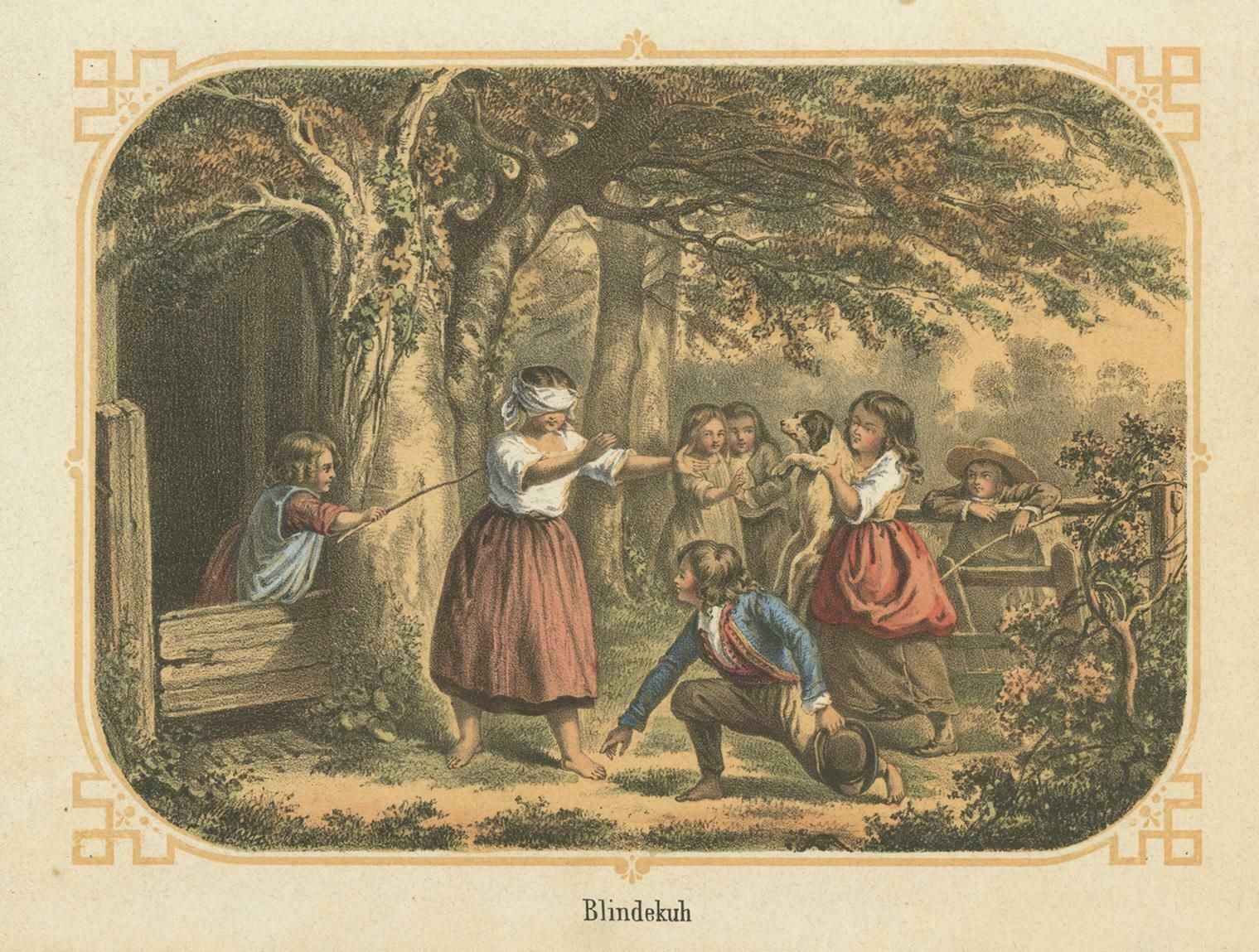 Antique Print Of Children Playing A Blindfold Game photo for sale