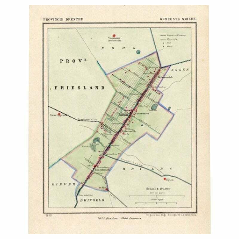 Antique Map Of The Township Of Smilde, Drenthe In The Netherlands, 1865