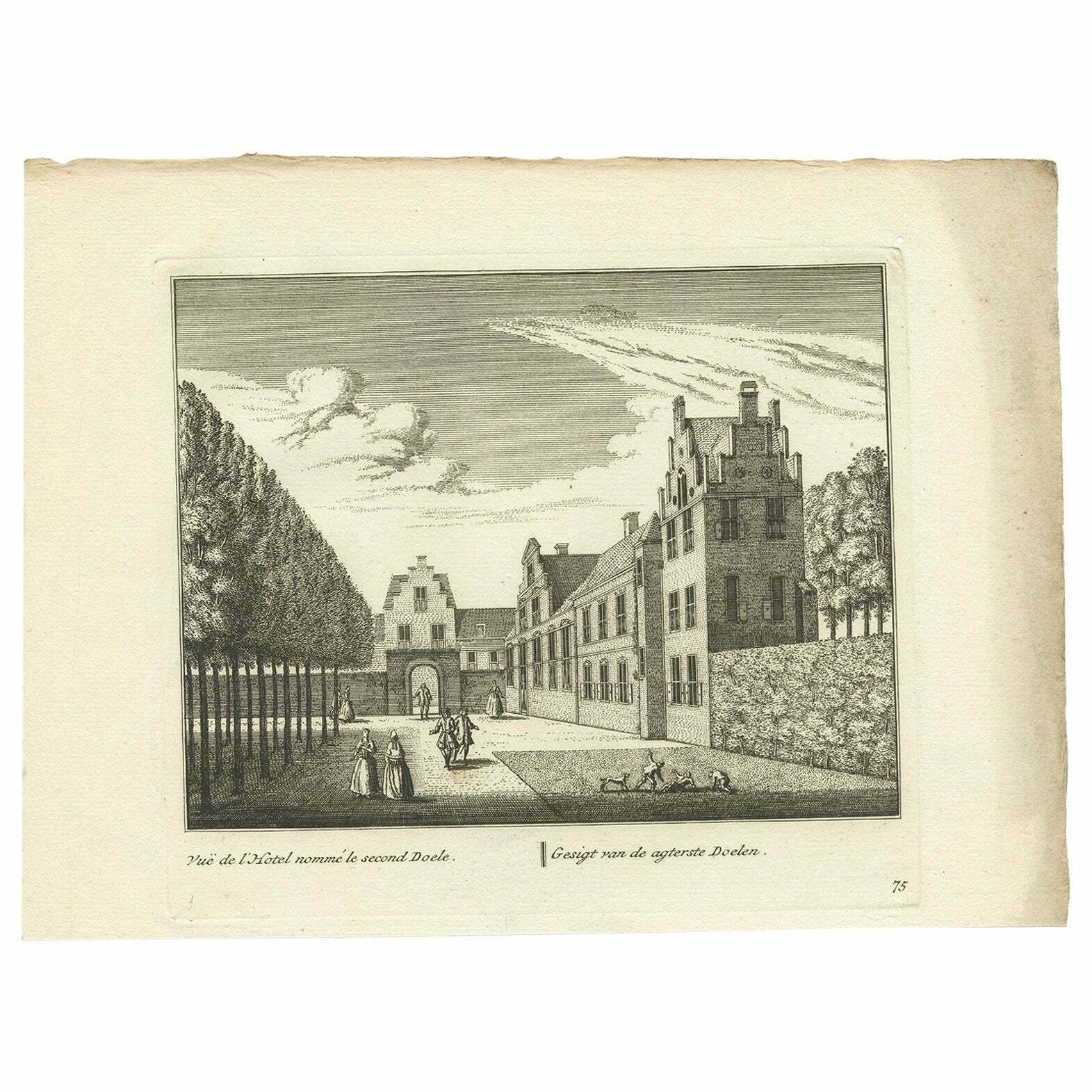Antique Print Of The 'Doelen' Court Of Leiden, The Netherlands, Circa 1800