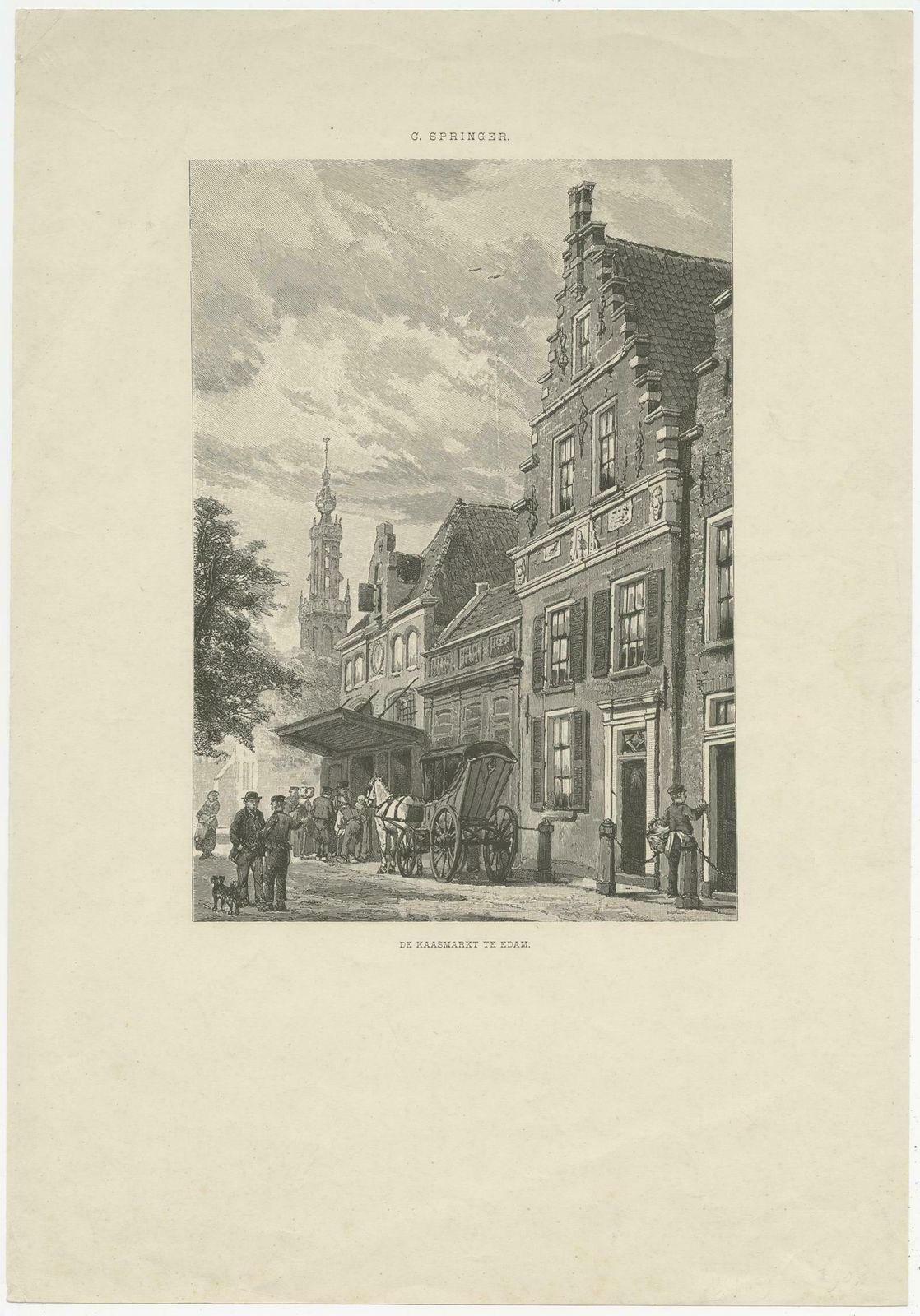Antique Print Of The Edam Cheese Market In Holland, Circa 1900