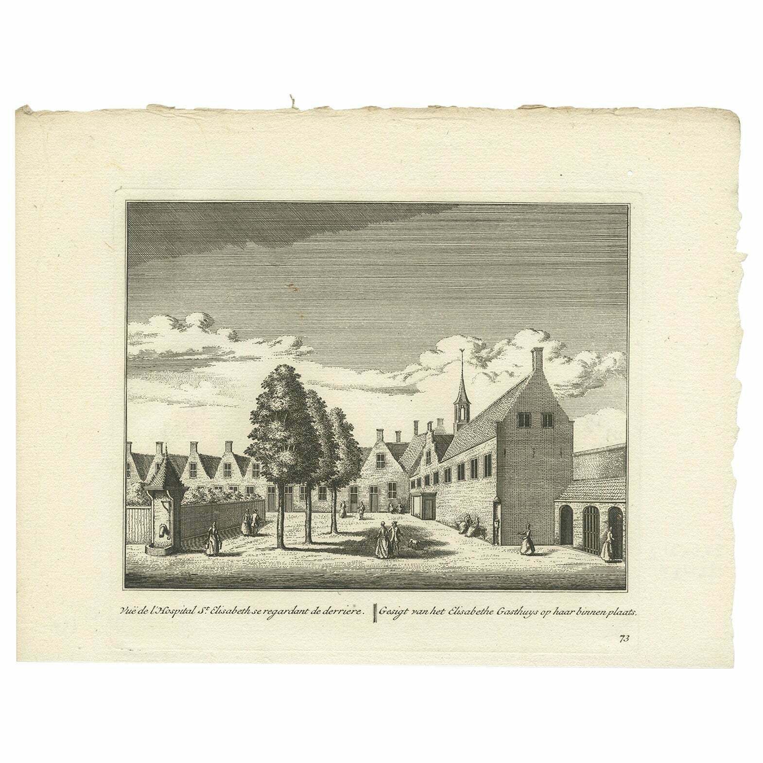 Antique Print Of The Elisabeth Hospital Of Leiden The Netherlands, Circa 1800