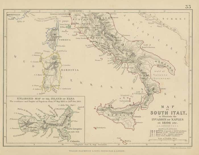 Antique Map Of South Italy, Illustrating The Invasion Of Naples In, 1806 photo for sale