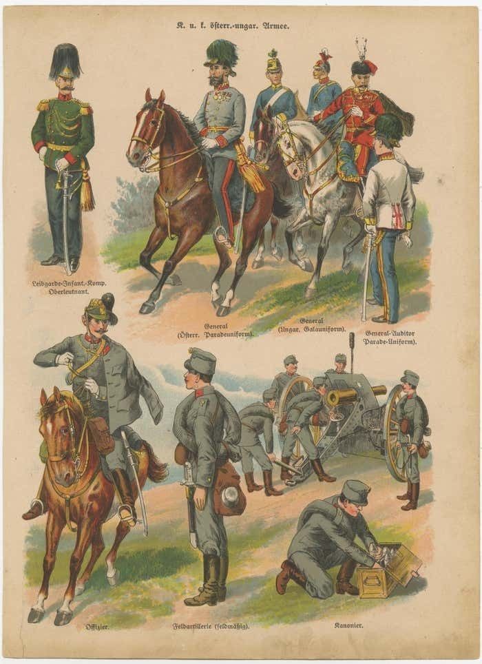 Set Of 10 Antique Military Costume Prints photo vinterior