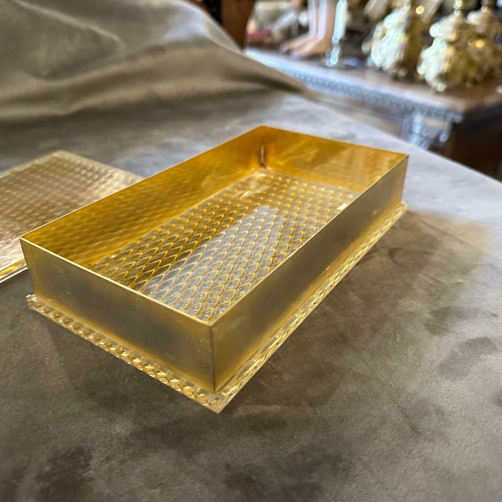 photo furniture 1980s Christian Dior Style Modernist Brass And Plexiglass Italian Jewelry Box