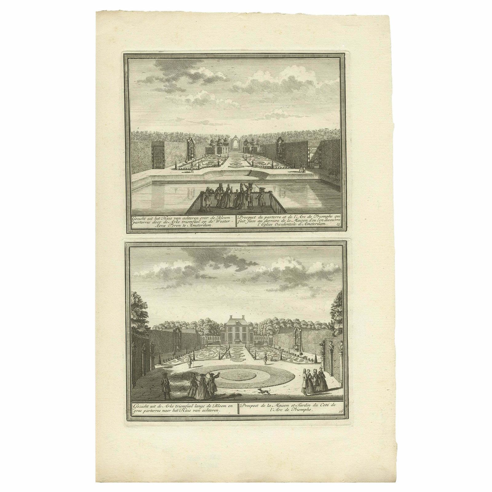 Antique Print Of The Gardens Of An Estate In Heemskerk, Holland, Circa 1730