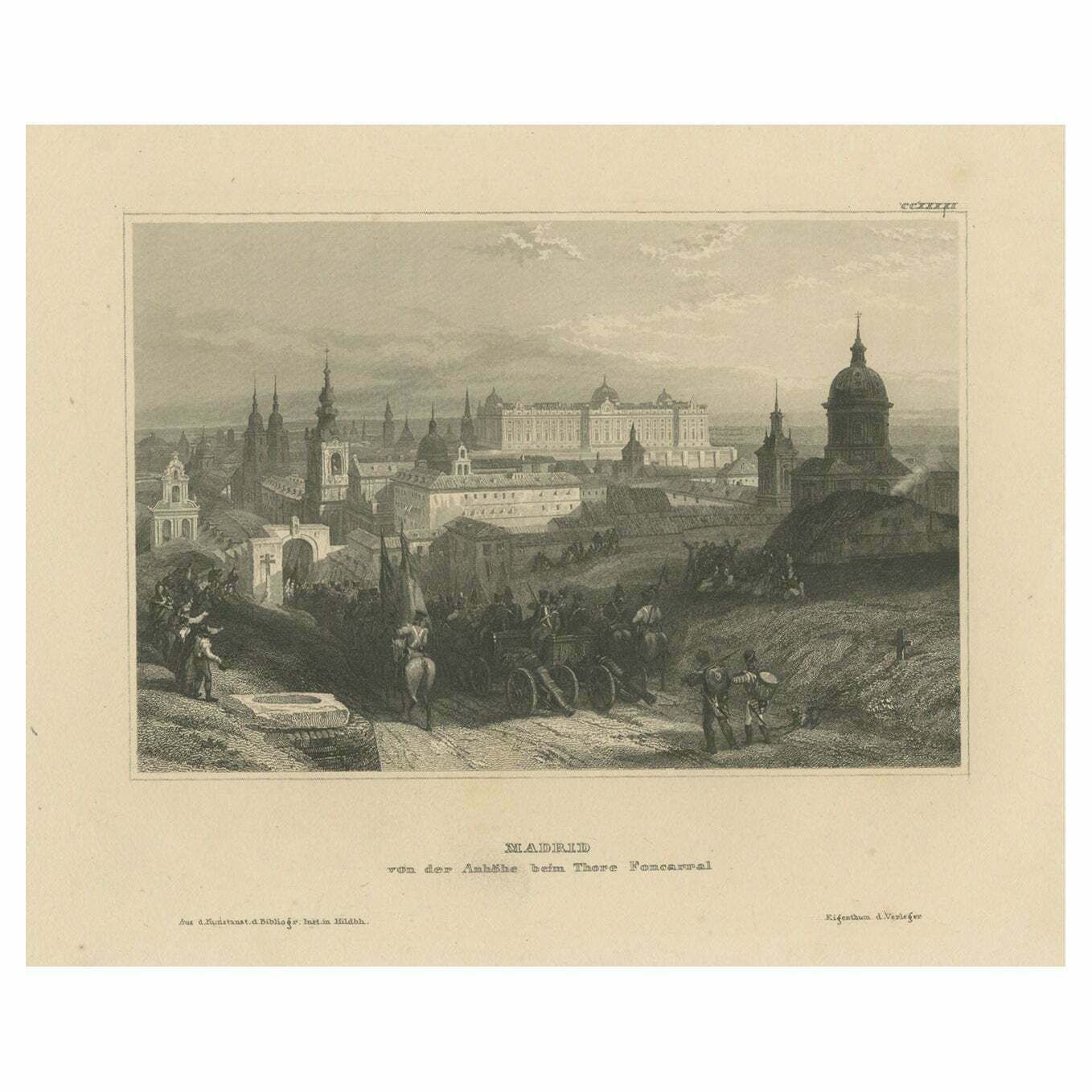 Antique Print Of The City Of Madrid, Seen From Calle Fuencarral, Spain