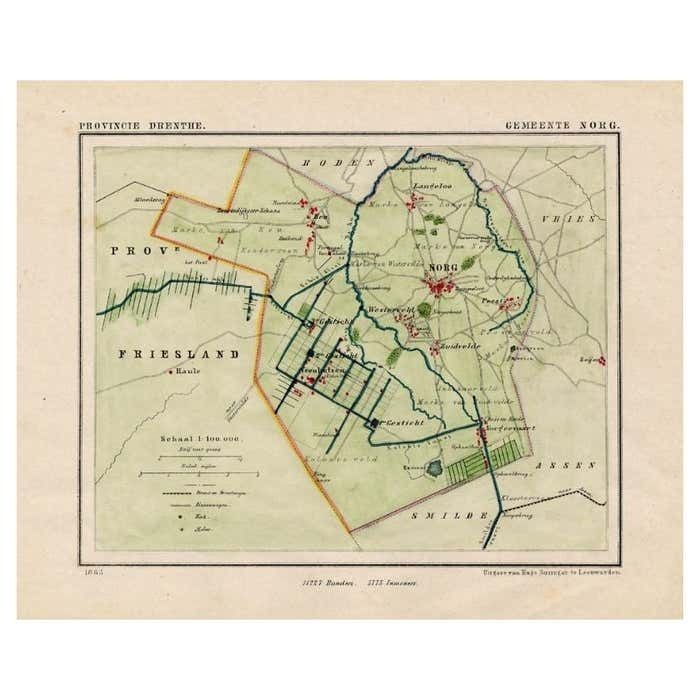 Antique Map Of The Township Of Norg In Drenthe The Netherlands 1865