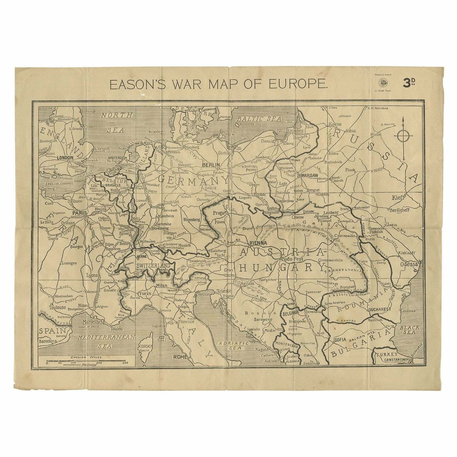 Eason's War Map Of Europe, Circa 1914