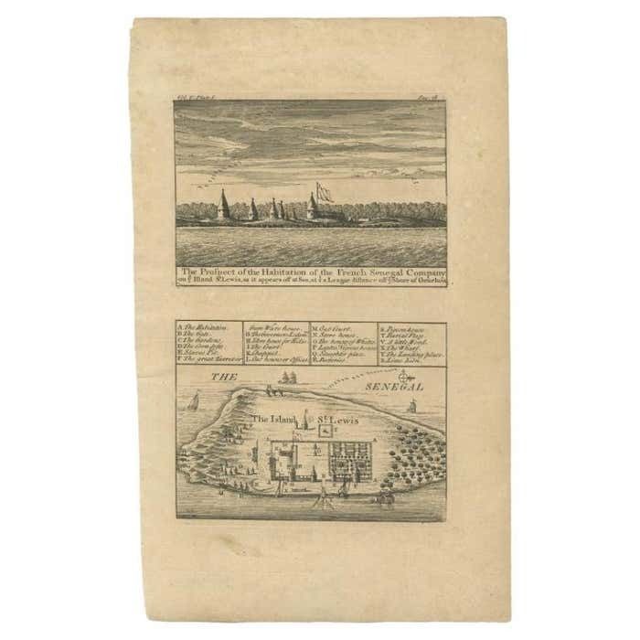 Antique Plan And View Of Saint Louis, Senegal, Africa, 1746