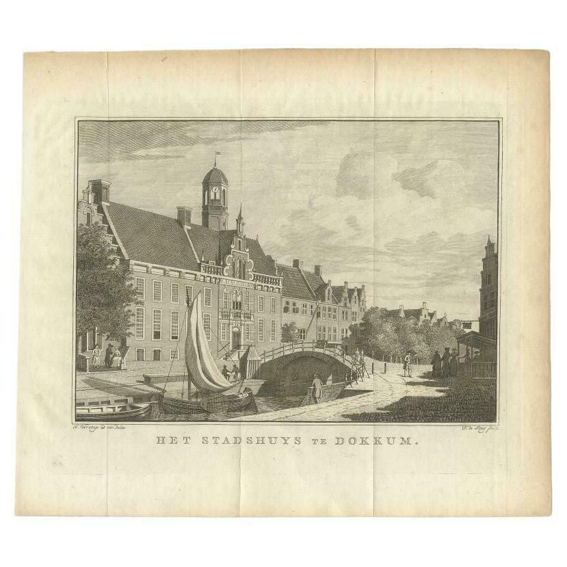 Antique Print Of The City Hall Of Dokkum, City In The Netherlands, 1786