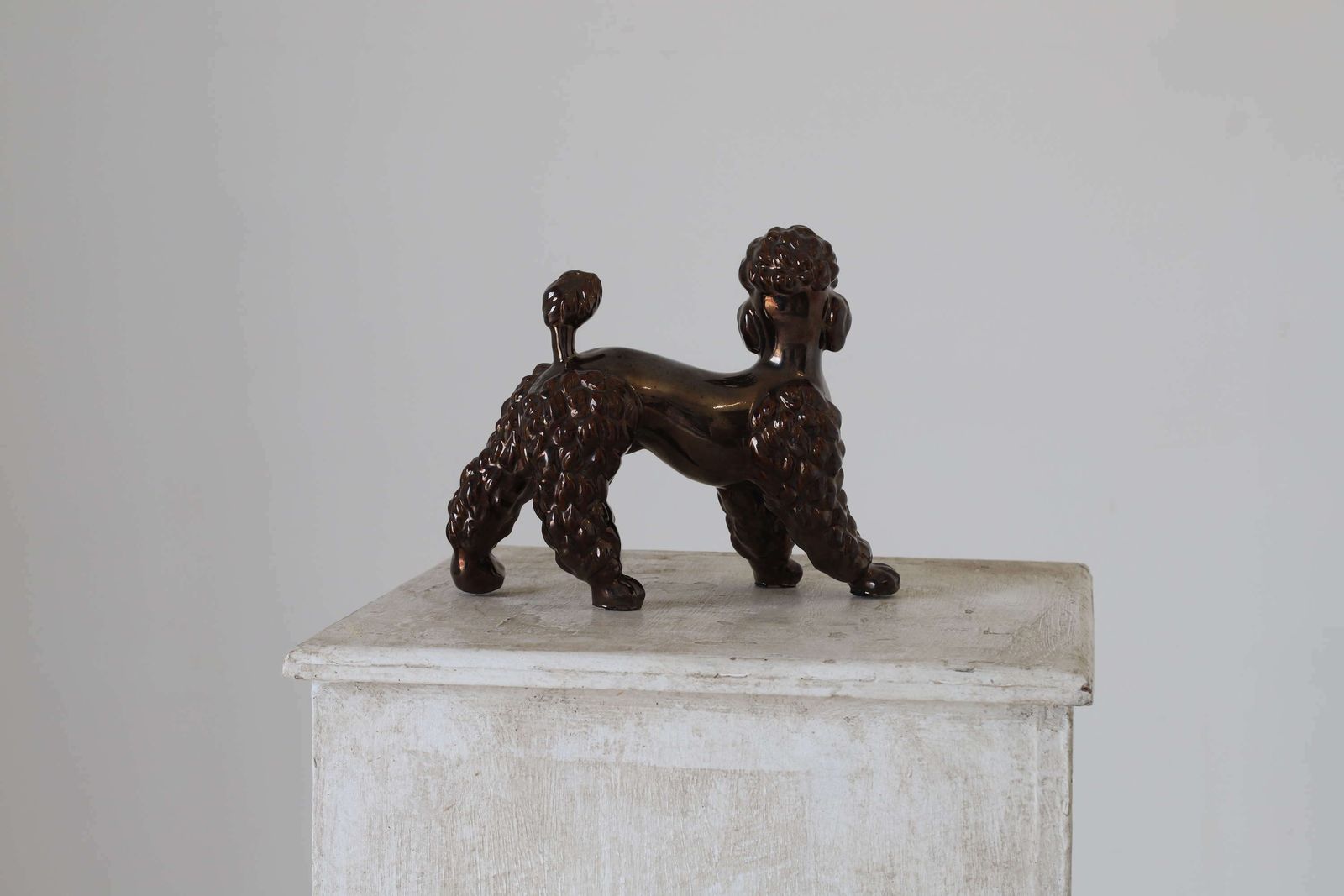 Italian Mid 20th Century Porcelain Poodle Dog Figurine Bronze Glaze photo Art
