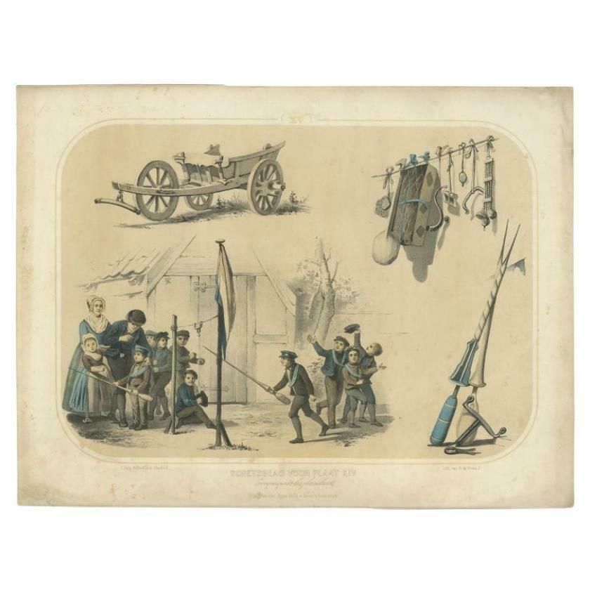 Antique Print Of 'Ring Riding', An Old Dutch Game, 1857