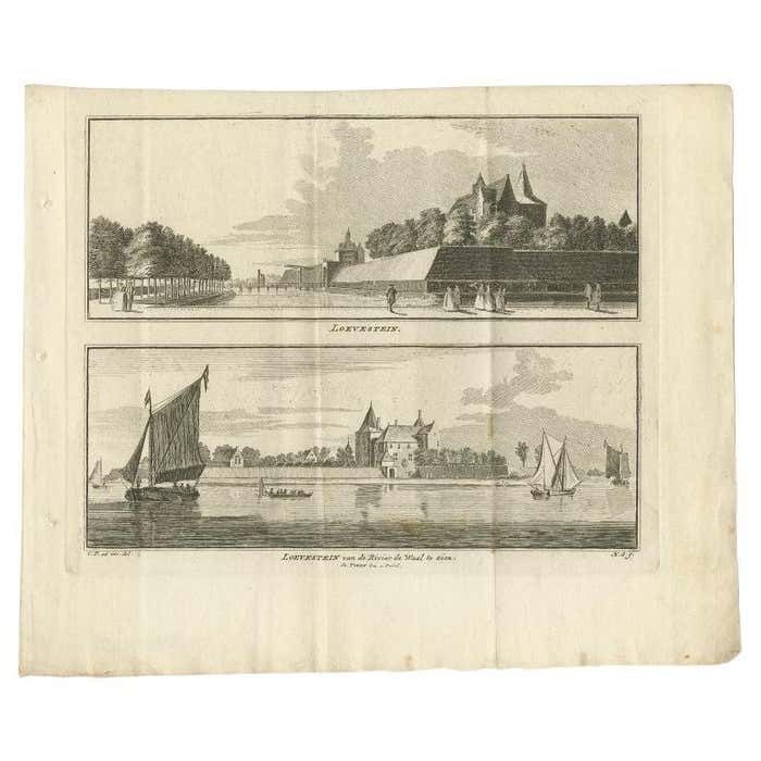 Antique Print Of Loevestein Castle In Holland By Tirion, 1749