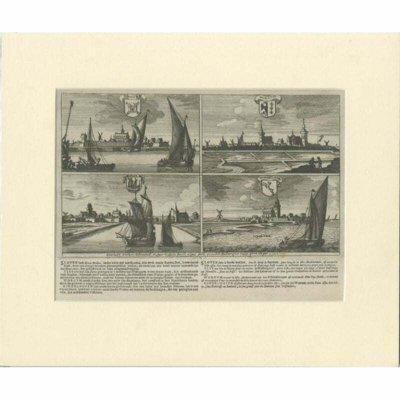 Antique Print Of Sloten, Ijlst, Workum And Hindeloopen In The Netherlands, 1680