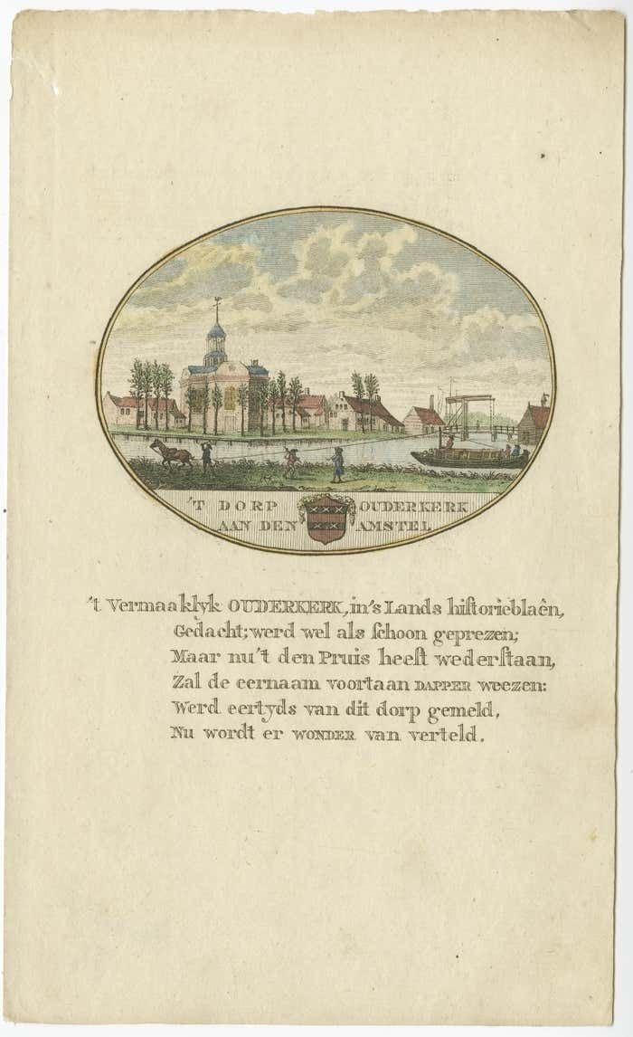 Antique Print Of The City Of Ouderkerk Aan De Amstel, The Netherlands, 1795
