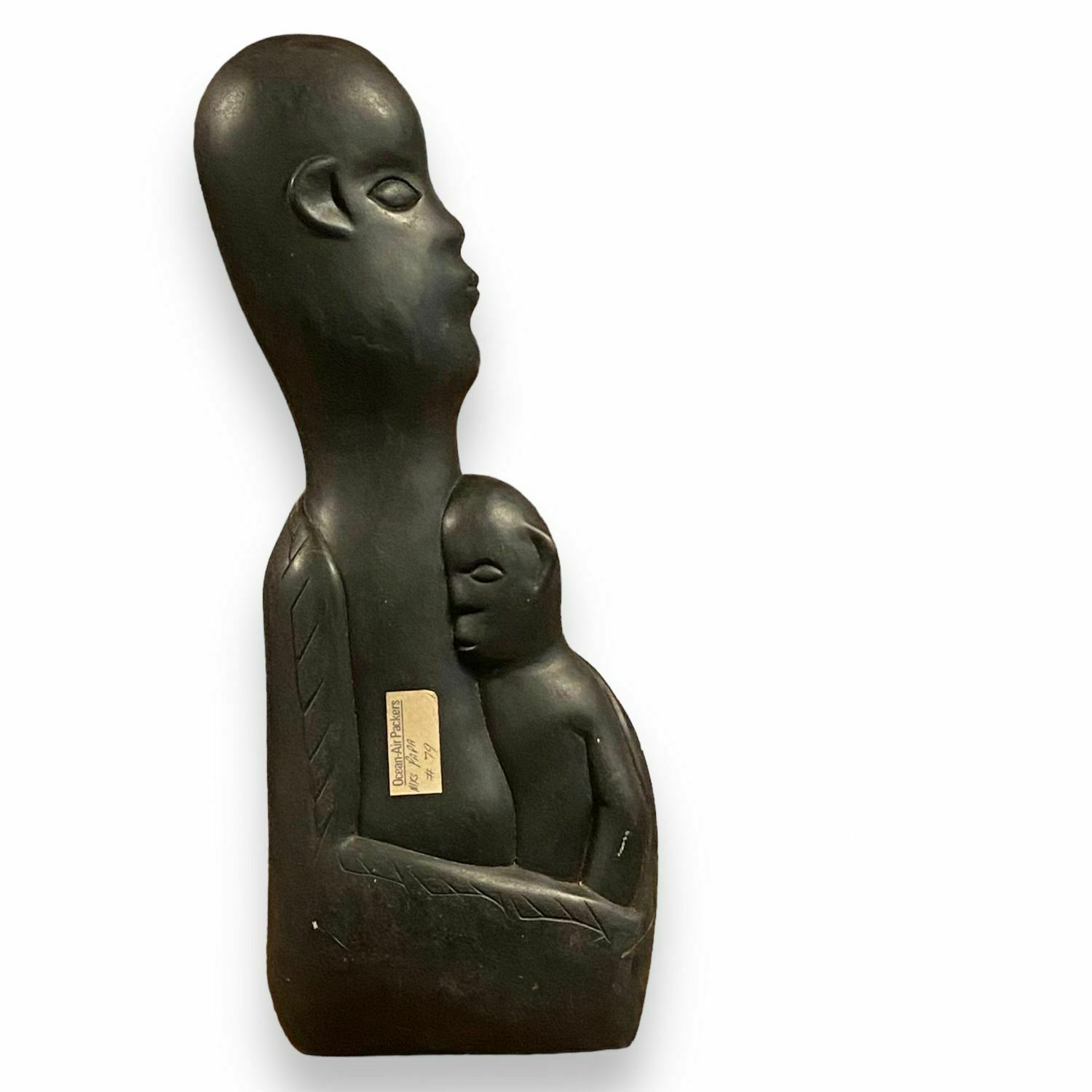 Sylvester Mubayi   Shona Sculpture In Black Springstone Rock "Mother And Child"
