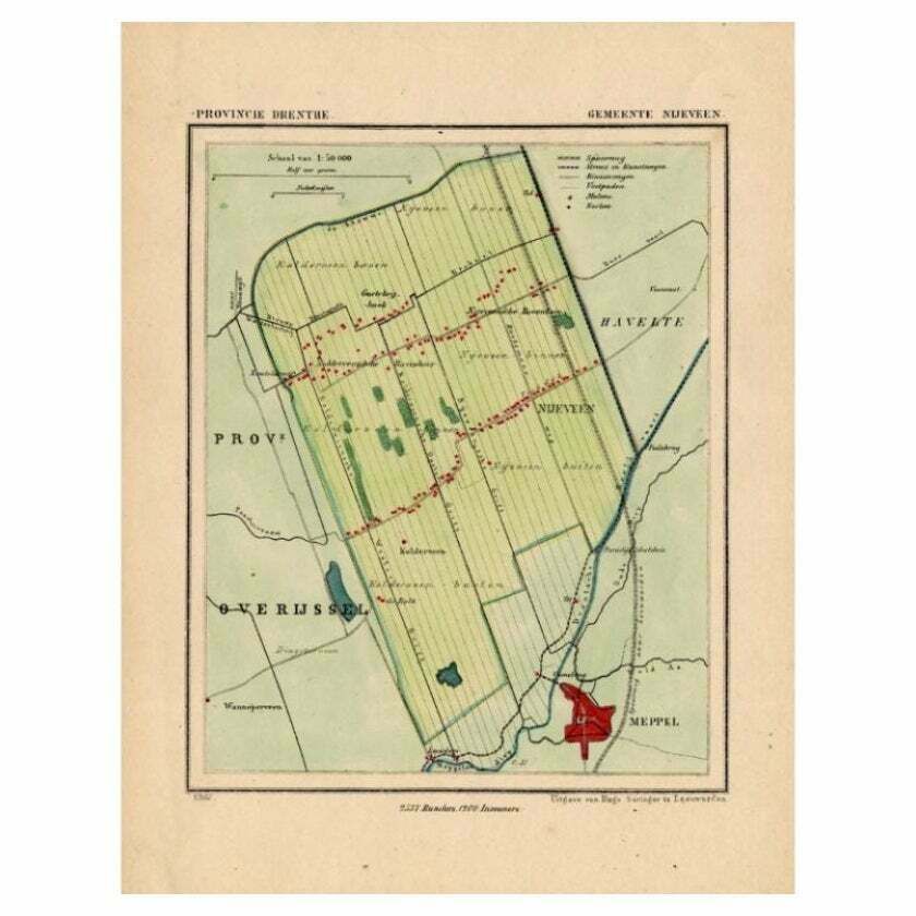 Antique Map Of The Township Of Nijeveen In The Netherlands, 1865