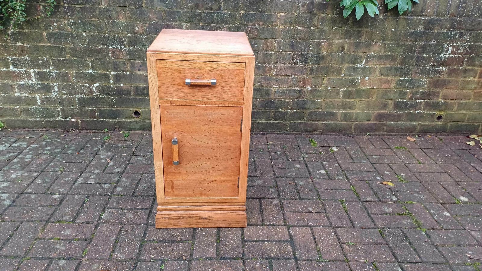 Vintage Retro Oak And Chrome Bedside Cupboard.