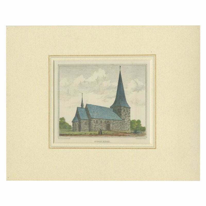 Antique Print Of The Sørup Kirke In Denmark, 1864