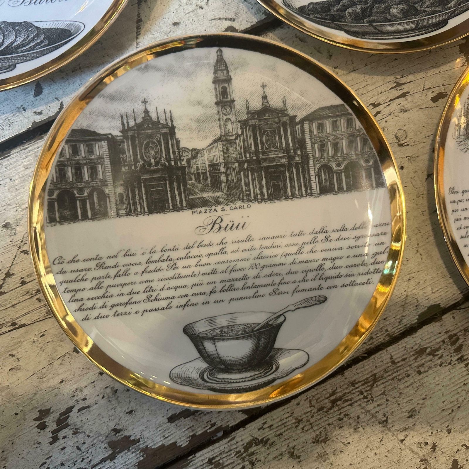 1970s Set Of Four Mid Century Modern Porcelain Mural Plates By Piero Fornasetti photo vinterior